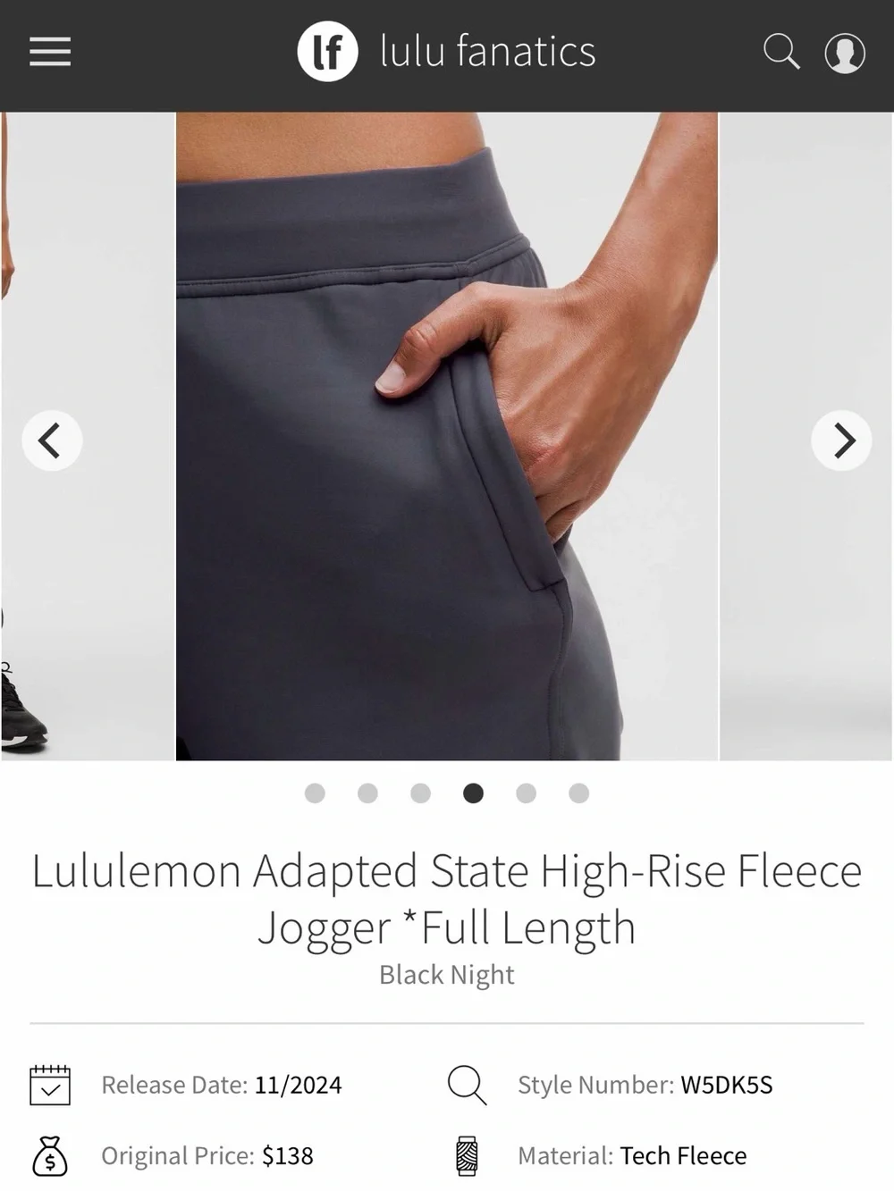 NWT Lululemon Adapted State High-Rise Fleece Jogger Black Night BKNT Size 4